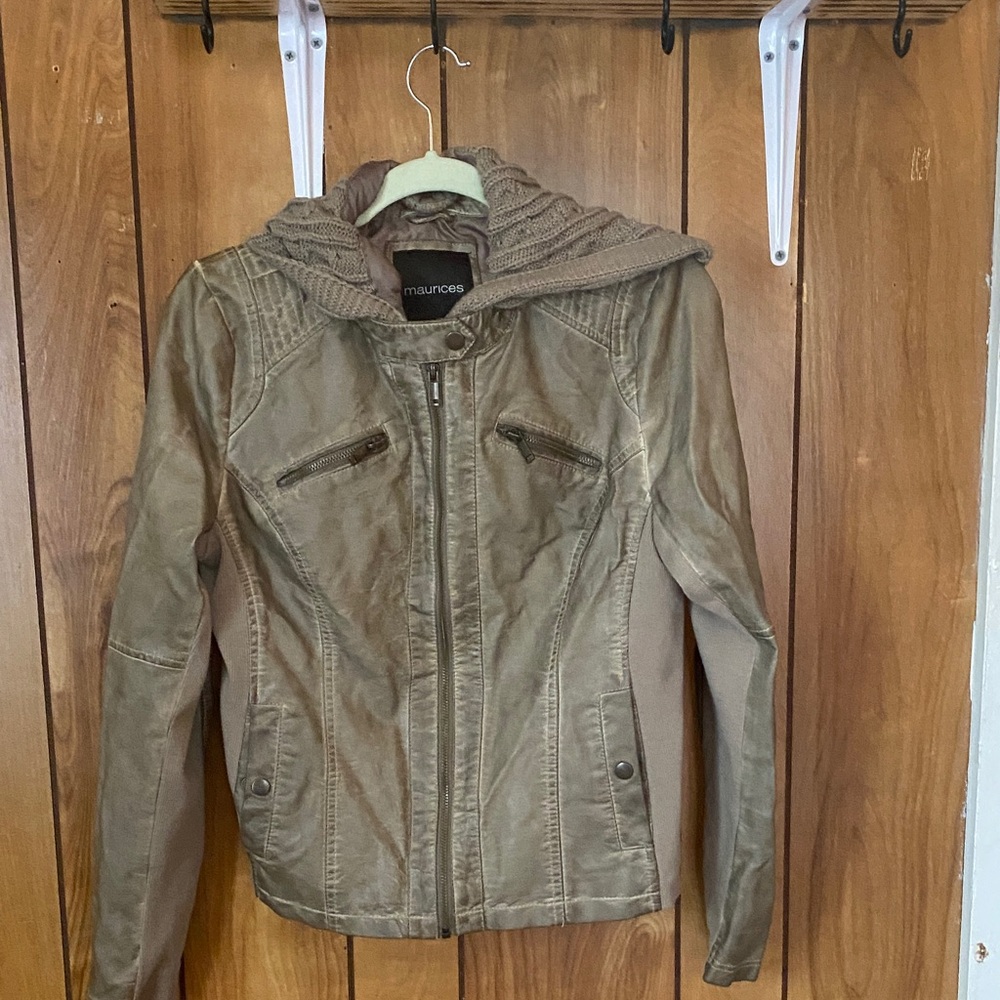 Maurices Women's Brown Leather Jacket with Hood